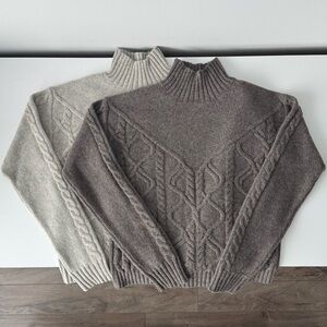 TNA mock neck 100% wool sweater x2 Ash taupe and light grey